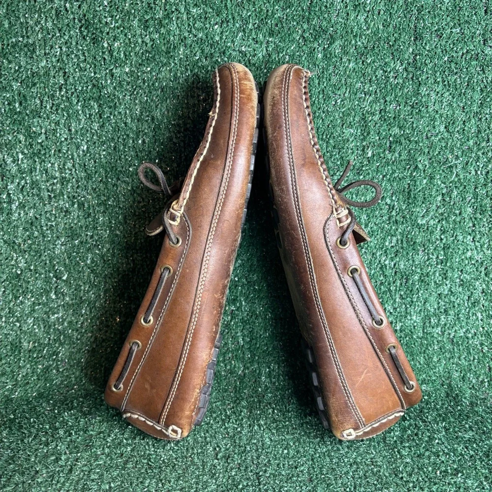 LL Bean Leather Double Sole Preppy Driving Moccasin Boat Shoe Brown Mens Sz 13 D